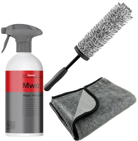 wortek Koch Chemie Kit de nettoyage des jantes Koch Chemie Magic Wheel Cleaner, brosse pour jantes, chiffon en microfibre, nettoyant pour jantes sans acide, brosse pour jantes de voiture