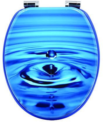 sanicomfort WC Sitz Drop, MDF Holzkern, mit Absenkautomatik, Toilettensitz mit Klodecken, Klobrille und Deckel, verchromte Metallscharniere, einfache Montage