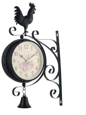 Niceminiwall Doppelseitige Wanduhr Eisen Gartenuhr leise 39X35x12 cm Quarzwerk große Zahlen