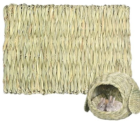 Kaninchen -Grashaus - Natural gefertigtes Tierhideaway | Bequeme Tierhütte Spiel Hideaway Bett Heu Matte Spielzeug für Hasen Meerschweinchen Hamster Chinchilla