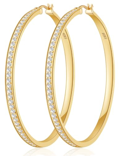 BMMYE Strass-Creolen für Damen, glitzernde, große CZ-Creolen für empfindliche Ohren, läuft nicht an, Sterlingsilber/vergoldet, Strass-Ohrringe, 20/30/40/50/60/70 mm, 60 mm, Sterling Silber, Kein