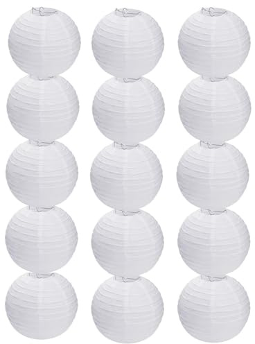 15pcs White Paper Lanterns Hanging Ball Lanterns for Birthday Wedding Bridal Baby Shower Art Class Home Outdoor Indoor Party Decoration (6 inch)