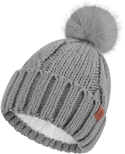 Bequemer Laden Gorro de Invierno Mujer con Pompon - Cable Grueso, Forro Fleece Caliente, Regalo Ideal para Mujer