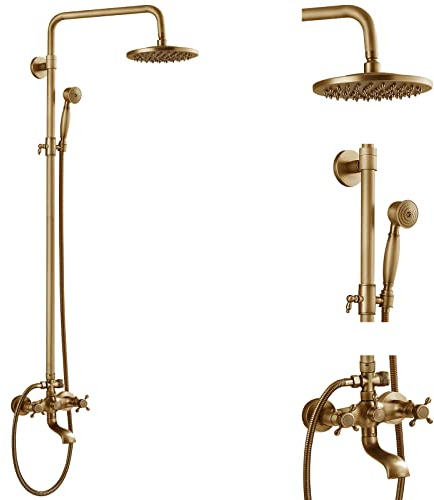shower system Head ORLEIMI Antique Brass Tub Fixture 8 Inch Sets Vintage Mixer Handheld Spray Triple Function Combo Set