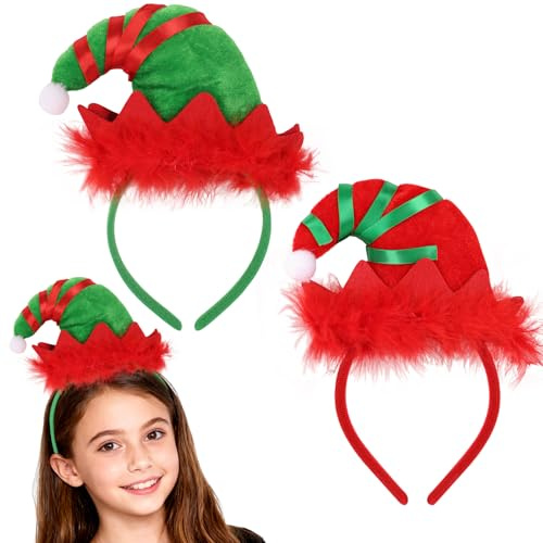 Haarreif Weihnachten Elfen,2er Wichtel Haarreif Weihnachtsmütze Kopfbedeckung Weihnachtshaarreifen Erwachsene Kinder Weihnachts Stirnbänder für Weihnachtsfeier Wichtel Kostüm Accessories Headband