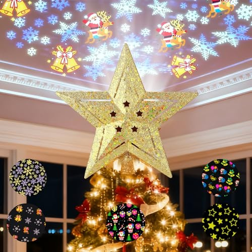 Christbaumspitze, Weihnachtsbaumspitze Stern mit Rotierenden Projektor Lichter 5 Folien, Baumspitze Weihnachten, Weihnachtsbaum Spitze Topper LED, Christbaumspitze Beleuchtet, Weihnachtsbaumschmuck