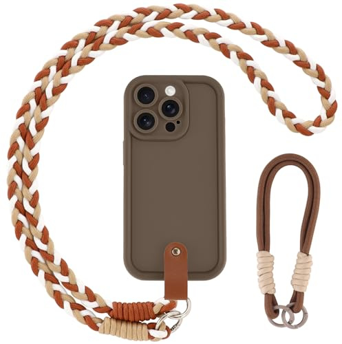 Coiwxmoi Cover per iPhone 15 Pro Max con Cordino, Custodia Doux Silicone con Regolabile Collana Ultra Sottile Antiurto AntiGraffio Protettiva Case con Laccio Tracolla per iPhone 15 Pro Max 6,7, Cachi