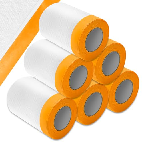 Yonality 6 rollen abdeckfolie mit klebeband, 0.55m x 20m transparent abdeckfolie, staubdicht malerplane, malerfolie vor spritzern, für wandanstriche, schutz von autolacken, staubschutz für möbel