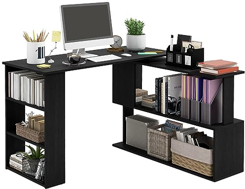 HOMCOM Escritorio Esquinero Giratorio en L 120x110 cm Negro