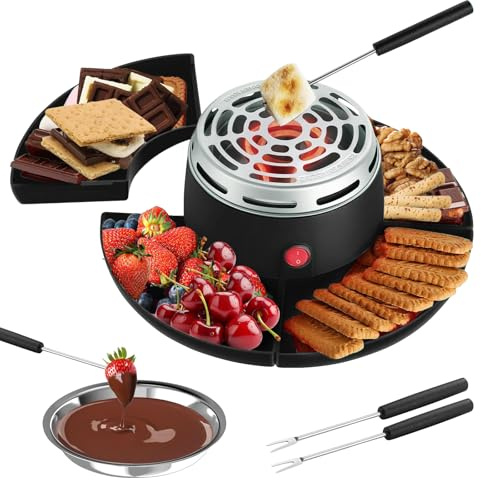 CEIEVER Ensemble 2 en 1 pour Fondue Au Chocolat Électrique, Kit S'mores de Table 280W Kit pour Griller Les Guimauves avec Contrôle de Température Grille-Marshmallows Électrique pour Fêtes
