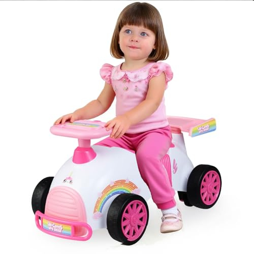 GOPLUS Rutschauto Kinder, Rutschfahrzeug Polizei mit Musik, Staurum unter dem Sitze & widerstandsfähigen Rädern, Kinderfahrzeug mit Hai-Motiv, Rutscher Auto für Kinder ab 1 Jahr (Rosa)
