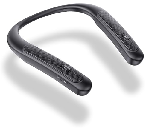 Enceinte Bluetooth tour de cou, haut-parleurs Bluetooth portables sans fil avec son stéréo 3D haute fidélité, 15 heures de lecture, 90 g léger, haut-parleur portable avec microphone intégré pour la