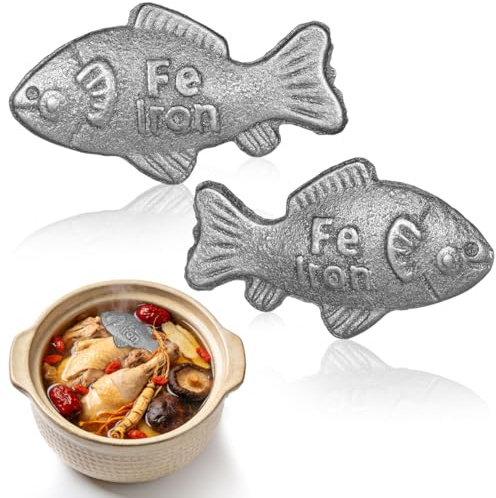 NUOBESTY Pescado De Hierro para Cocinar Suplemento De Hierro Fundido Natural En Forma De Pez Utensilio De Cocina Rico En para Veganos Atletas Embarazadas Y Niños 2 Piezas 2.75X1.57X0.39In