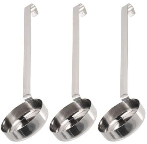TOBBOMEY Louche à Sauce à Pizza en Acier Inoxydable 3 Pièces, Cuillère Doseuse à Pâtisserie à Fond Plat, Ustensile Cuisine pour Maison, Pratique pour Pizza, Ketchup et Sauces, Longue