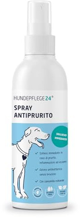 Hundepflege24 Spray Antiprurito per Cani 125 ml – Sollievo immediato ed Efficace Contro prurito e infiammazioni causate da Acari, Acari dell’Erba, Funghi e pulci. Prodotto per la Cura degli Animali.