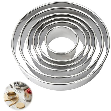 6 Pack Cookie Cutters (2, 3, 3.6, 4, 5, 6 Inch) Stainless Steel Round | Pastry Cutter Round Pastry Cookie Cutter Set Durable Scones Cutter for Baking, Cake, Donuts, Pastry Circle Cookies Cutters