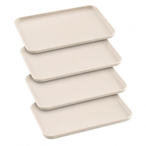4 Pcs Beige Serving Platter Set, 30.5 x 22 x 1.7 cm Large Plastic Trays | for Party Food, Reusable Buffet Dishes for Snacks, Fruit, Sandwiches, Cookies and Tea
