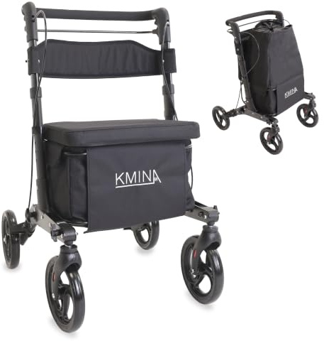 KMINA Chariot de Courses avec Siège, Poussette de Marché Pliable, Noir