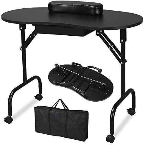 Yaheetech Portable Manicure Table Foldable Nail Desk with Drawer, Black