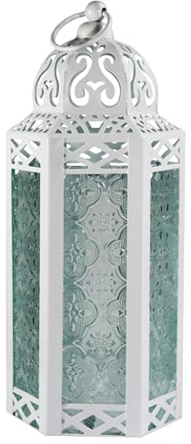 Vela Laternen, weiße Hochzeit, marokkanische Lampenlaterne, dekorativer Kerzenhalter für Innen- und Außenbereich, Heimdekoration, Terrasse, Hochzeiten, klares Glas, mittelgroß