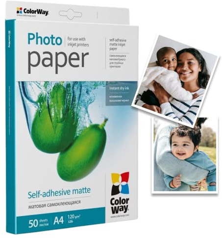 Selbstklebendes Premium Fotopapier ColorWay matt A4 120g/m² 50 Blatt für Tintenstrahldrucker Aufkleber Etiketten Sticker ohne Glanz