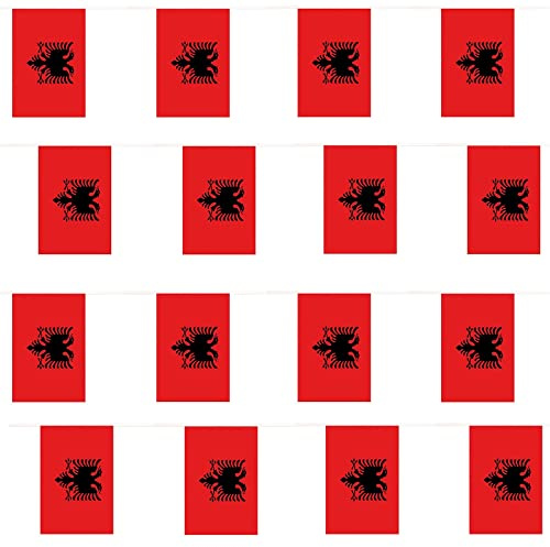 Wimpelkette mit albanischer Flagge, 10m, internationale Flagge, groß, 20x30cm, für Sport-Fans, Dekoration für jedes Wetter auf der ganzen Welt, Euro-Wimpelkette Hängende Flaggen