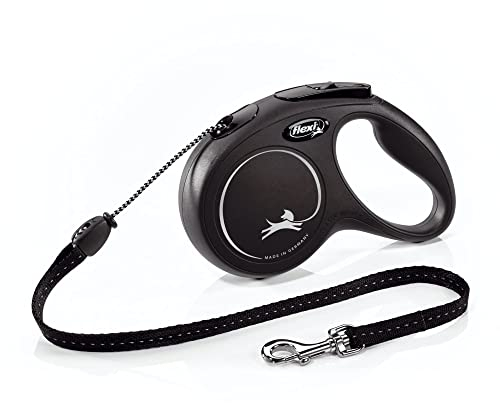 FLEXI® Klassische einziehbare Hundeleine, ergonomisch, langlebig und verhedderungsfrei, für Hunde bis zu 20 kg, 4,8 m, Größe M, Schwarz