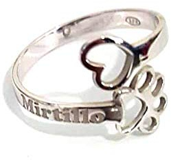 Handgefertigter Ring aus 925er-Silber, Herz und Pfote, für Hund und Katze, mit Namen Ihres Welpen, verstellbar, in Silber oder Gold, mit einem Amulett