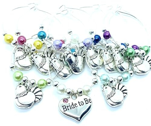 CharmingByLynne Hen Party Wine Glass Charms Favours x 10 + 1 'Bride to Be'
