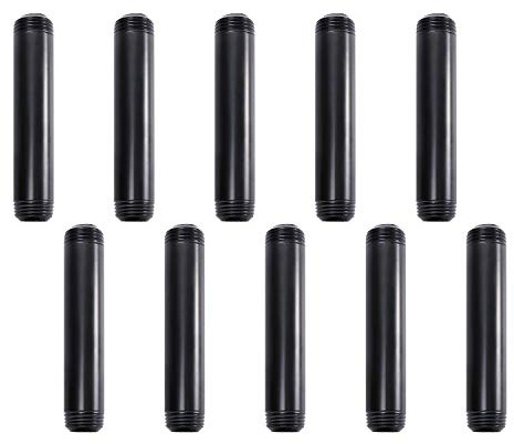 1/2 x 6 Black Painted Iron Pipe, Home TZH 10 Pack Black Paint Finish Threaded Metal Pipe Nipple for DIY Project/Furniture/Shelving Decoration (10, 6)