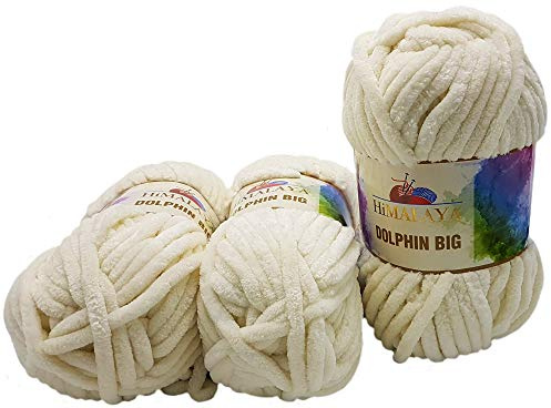 Ilkadim 3 x 200 Gramm Himalaya Dolphin Big, Strickwolle Extras dick, Babywolle 600 Gramm Wolle Super Bulky (Creme 76705)