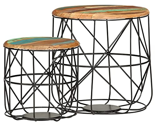 vidaXL 2X Couchtisch Beistelltisch Satztisch Kaffeetisch Sofatisch Wohnzimmertisch Teetisch Tisch Korbtisch Metallkorb Recyceltes Massivholz