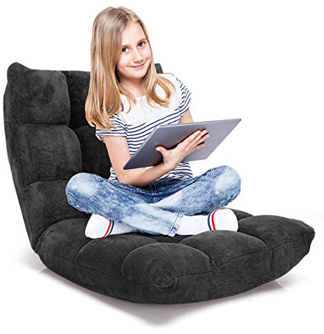 RELAX4LIFE Bodenstuhl Klappbar, Bodensessel mit Verstellbarer Rückenlehne & Liegefunktion, Bodensitz gepolstert, Meditationsstuhl faltbar, Floor Chair für Freizeit, Meditation, Yoga (Schwarz)