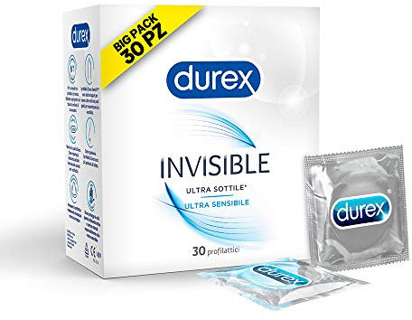 Durex Invisible Preservativi Ultra Sottili ad Alta Sensibilità, Maxiformato, 30 Profilattici