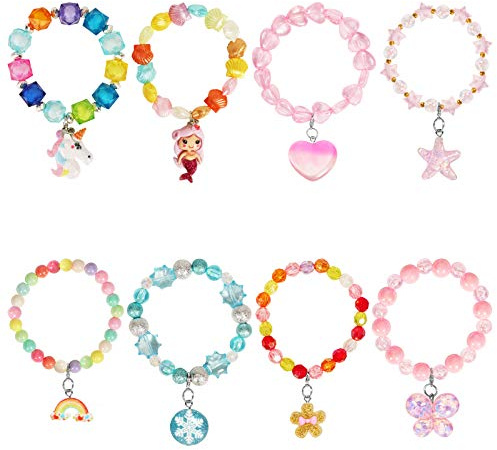 Hifot Fille Bracelet Amitié 8 Pièces, Licorne Sirène arc en ciel Papillon Princesse Perle Bracelets Enfant Bijoux Set, Faveurs Accessoire fête cadeau