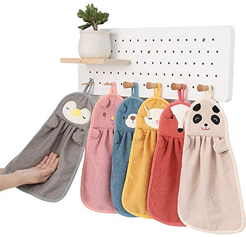 Eyands 6 Stück niedliche Tier-Handtücher – saugfähiges, hängendes Handtuch, schönes Geschirrtuch für Küche und Badezimmer, schnell trocknendes Handtuch für Kinder und Erwachsene