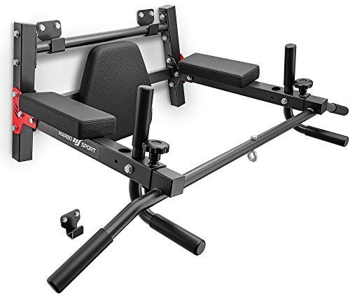 Marbo Sport - 2 in1 Pullup & Dip Klimmzugstange - Dip Station zur Sprossenwand & Wandmontage - Verstellbare Griffe - Calisthenics Equipment, Home Gym - für Krafttraining, Muskelaufbau - MH-U205