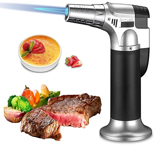 XUBX Sopletes De Cocina, Antorcha de Cocina, Soplete de Cocina, Recargable Profesional Antorcha Butano Encendedor Culinario con Cerradura de Seguridad y Llama Ajustable (Gas no Incluido)