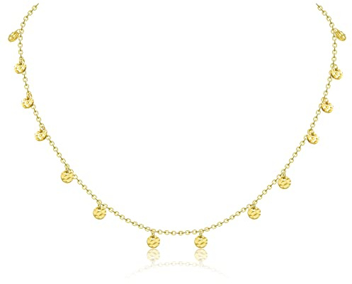 AFSTALR Kette Gold Silber Roségold Damen Halskette mit 15 Runden Muster Anhänger Edelstahl Chain Choker Schmuck Geschenke für Frauen Wasserfest Länge 40+5cm