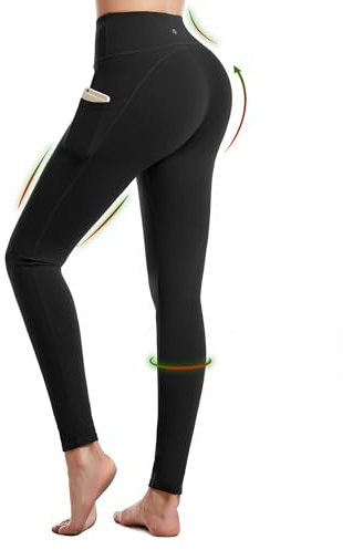 CAMBIVO Legging de Sport Femme Taille Haute, Leggings Pantalon Yoga Pants Fuseau Push up, Legging Running Elastique Opaque avec Poches pour Pilates, Running, Fitness, Gym, Noir, XS