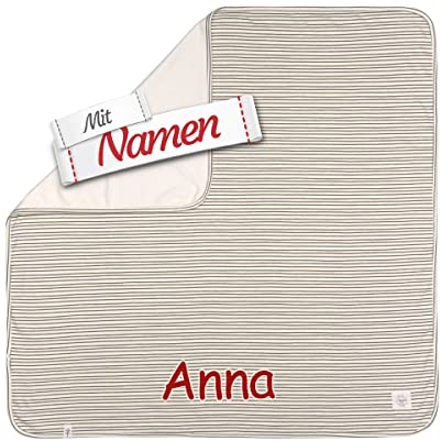 LALALO LÄSSIG Baby Decke mit Namen personalisiert/Kinderdecke Bestickt, GOTS Schmusedecke Kuscheldecke, Babydecke personalisierbar als Geschenk zur Geburt/Taufe/Geburtstag, 80x80 cm (Striped Grey)