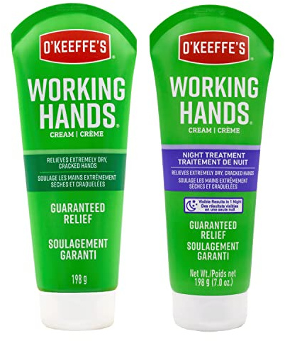 O'Keeffe's Working Hands Hand Cream Plus Night Treatment Cream Bundle - 7 oz Tubes (2 Total) - Repairing Skincare for Cracked, Dry Hands