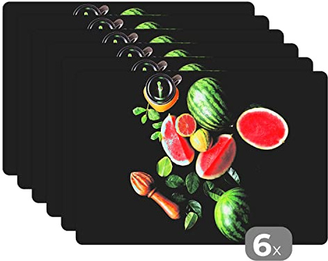 Set de Table Pastèque - Smoothie - Fruits - Presse-Citron Lot de 6 Dessous de Table 45x30 cm Lavable