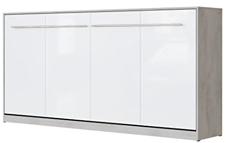 SMARTBett Schrankbett Standard 90x200 120x200 140x200 160x200 Bettschrank Wandbett Beton/Weiss Hochglanz 90 Horizontal