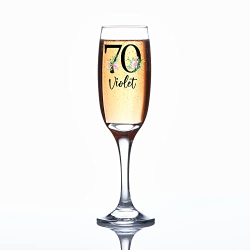 ukgiftstoreonline Personalised 70th Birthday Floral Champagne Prosecco Glass Gift for Her