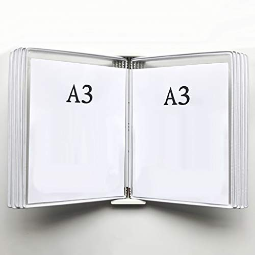 An der Wand montierter Aktenhalter, hängender Wandakten-Organizer, an der Wand montiertes A3-Poster-Flip-Book-Display, an der Wand montierter transparenter Loseblatt-Seitenständer (PVC + Metall) 45 ×