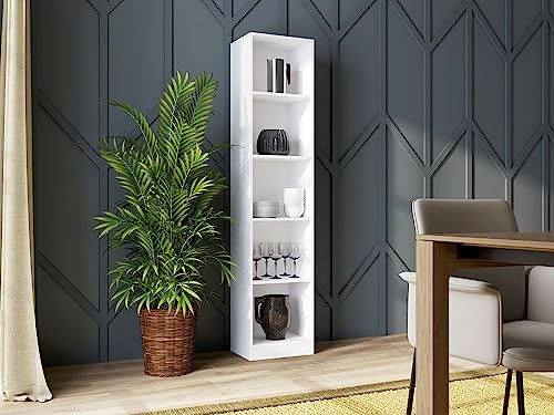 Home Collective Bücherregal Aktenregal Standregal Raumteiler weiß mit 5 offenen Fächern aus MDF Holz | Breite 40 cm