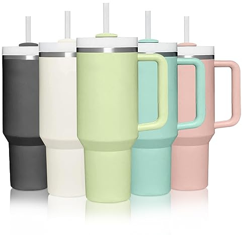 mebiusyhc 40oz Stainless Steel Vacuum Insulated Cup Double Wall Travel Flask Car Coffee Mug Tumbler with Straw with Handle for Hot Iced Coffee