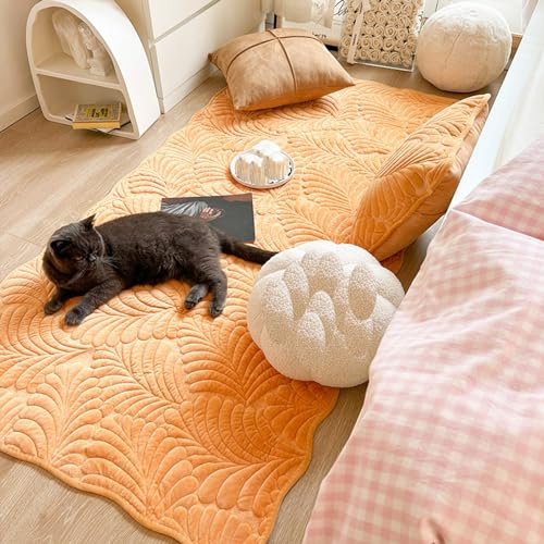 Reyox Teppich Waschbare Baumwolle, Teppiche Einfach Modern Deko für Wohnzimmer Schlafzimmer Kinderzimmer Blätter Orange 70 x 150 cm