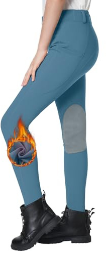 beroy Kids Fleece Lined Horse Equestrian Riding Pants Breeches Winter Girls Boys Knee Patch Riding Horseback Pant with Pockets Light Blue XS